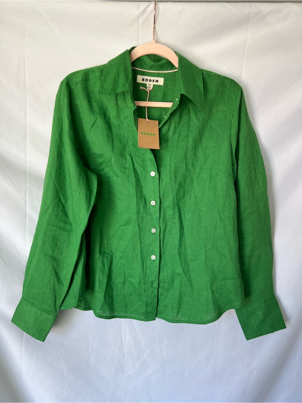 NWT Women’s BODEN 100% Linen Kelly Green* Button Long Sleeve Top